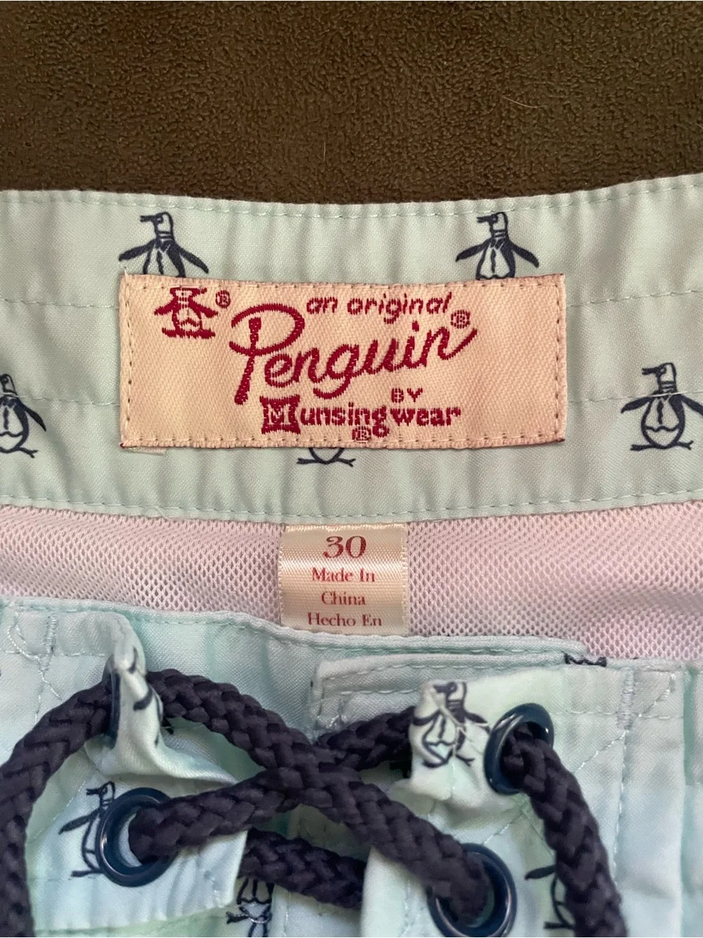 Original Penguin Men’s Swim Shorts Light Blue/Navy Size 30